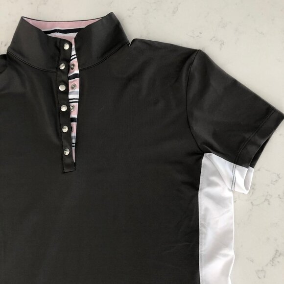 Maggie Lane Athletic Short Slv 1/4 Snap Hi Neck Golf Shirt Grey Wht Pink Sz S - Picture 3 of 10